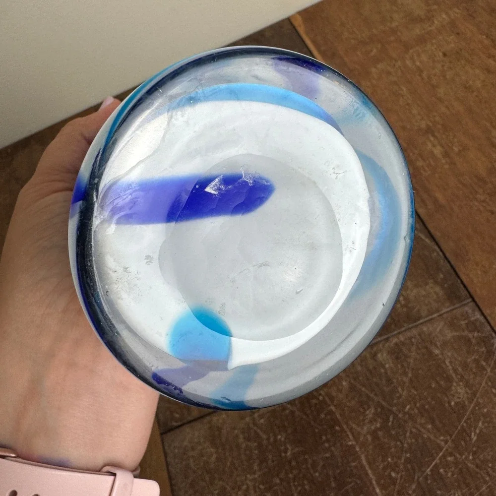 Blue Swirl Art Glass‎ Vase 15.5